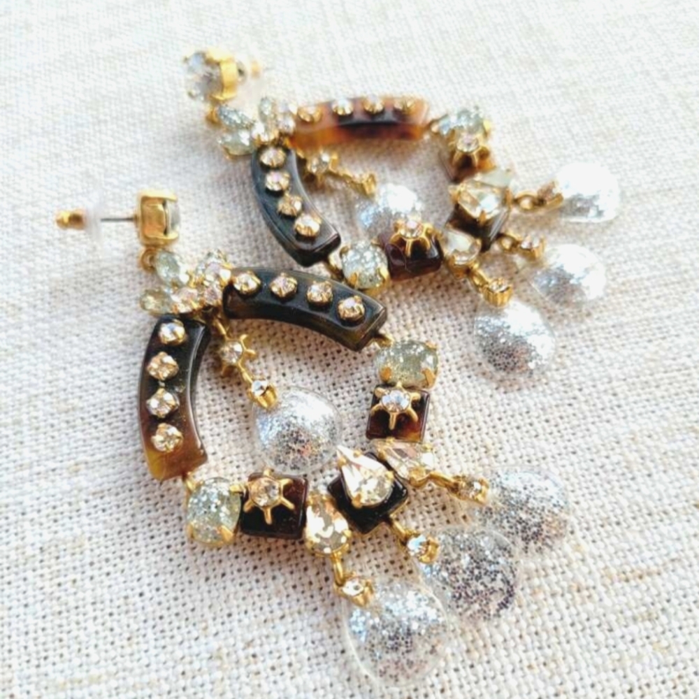 NWT! J. Crew Sparkly Lucite with Glitter Chandelier Statement Earrings
